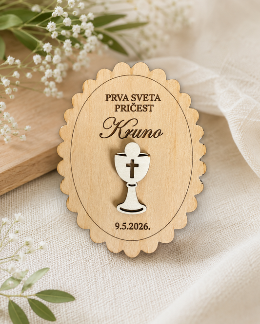 Personalizirana drvena zahvalnica za prvu pričest s imenom i datumom