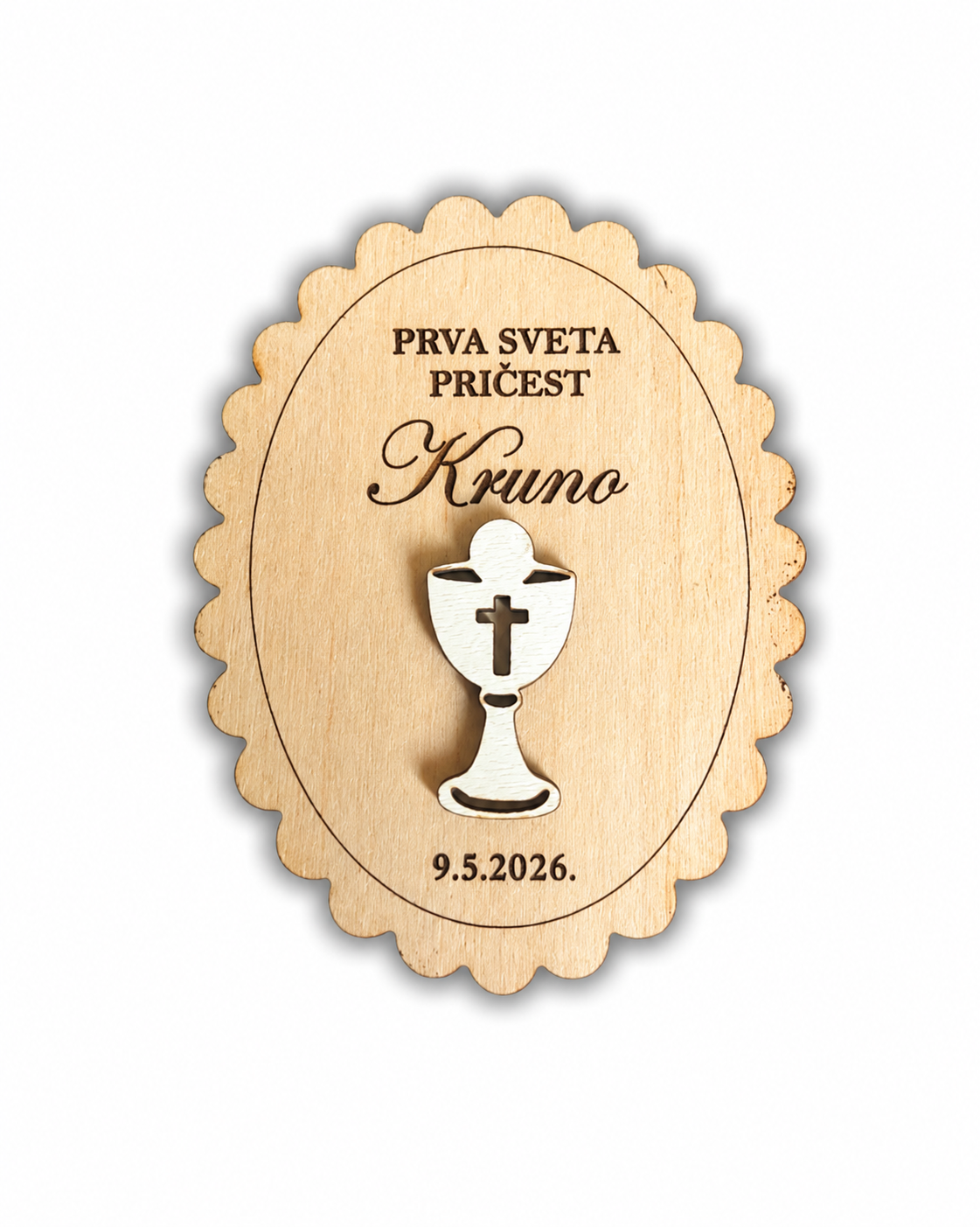 Personalizirana drvena zahvalnica za prvu pričest s imenom i datumom