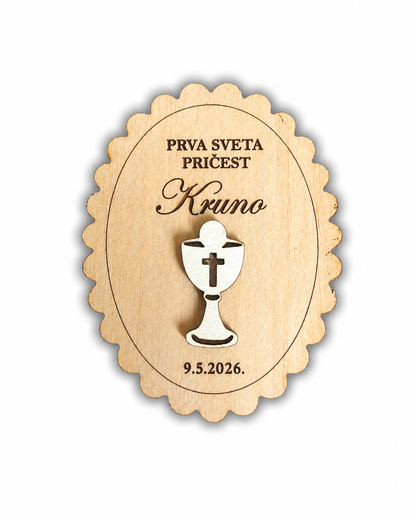 Personalizirana drvena zahvalnica za prvu pričest s imenom i datumom